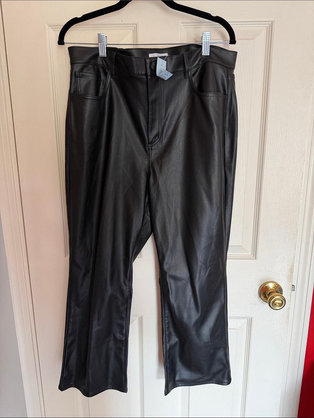 Black Faux Leather Straight-Leg Pants